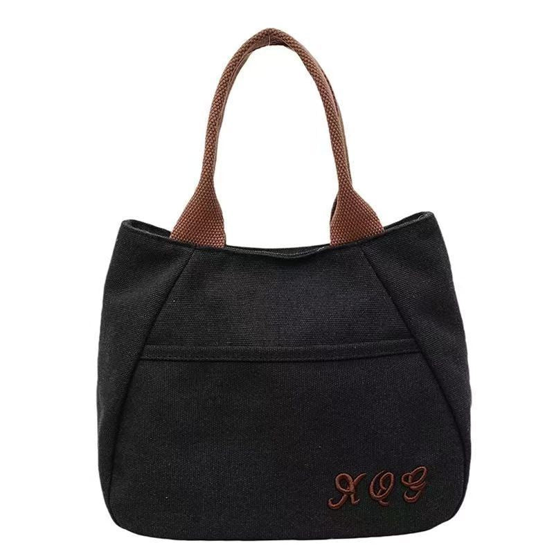 Women's Shoulder Bag Simple Embroidered Canvas Handbag Daily Commuter's All-Matching Practical Small Carrying Bag