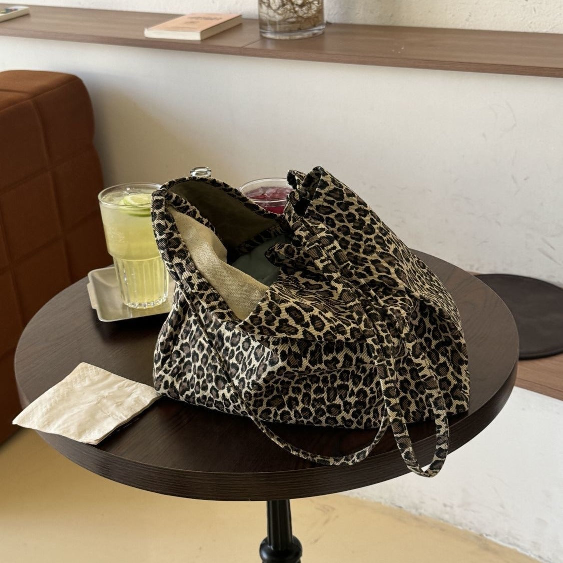New Large Capacity Leopard Print Tote Bag Women's All-Match Daily Practical Lazy Street Style Canvas Shoulder Bag
