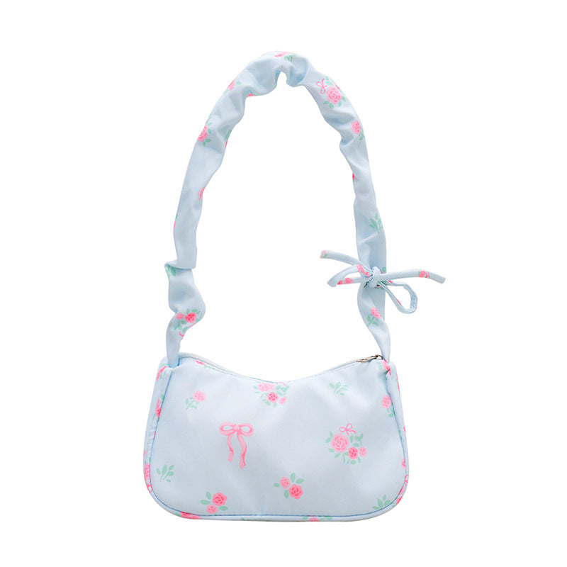 Shoulder Bag Female Gentle Sweet Drawstring New Good-looking All-Match Small Floral Canvas Diagonal Package