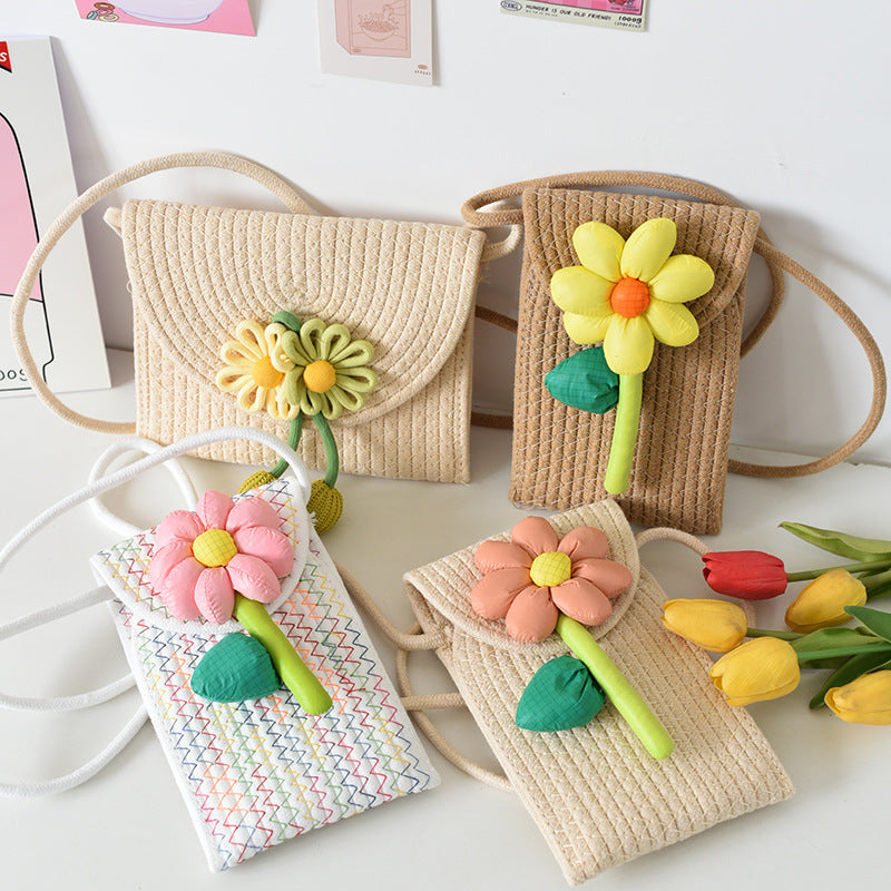Cute Flower Embroidered Woven Crossbody Bag for Women, Summer Fashion Street Style Small Shoulder Bag with Magnetic Closure