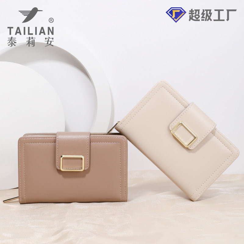 Minimalist PU Women's Wallet with Gold Buckle Design, Compact and Functional for Daily Use