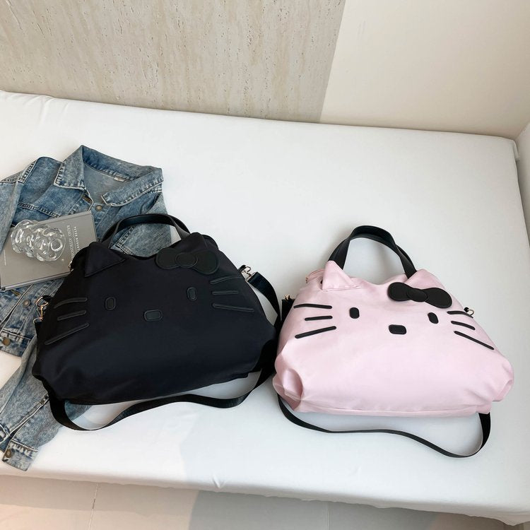 Hello Kitty Style Travel Bag for Women, Large Capacity Hand Carry Tote with Cute Cat Design and Adjustable Shoulder Strap