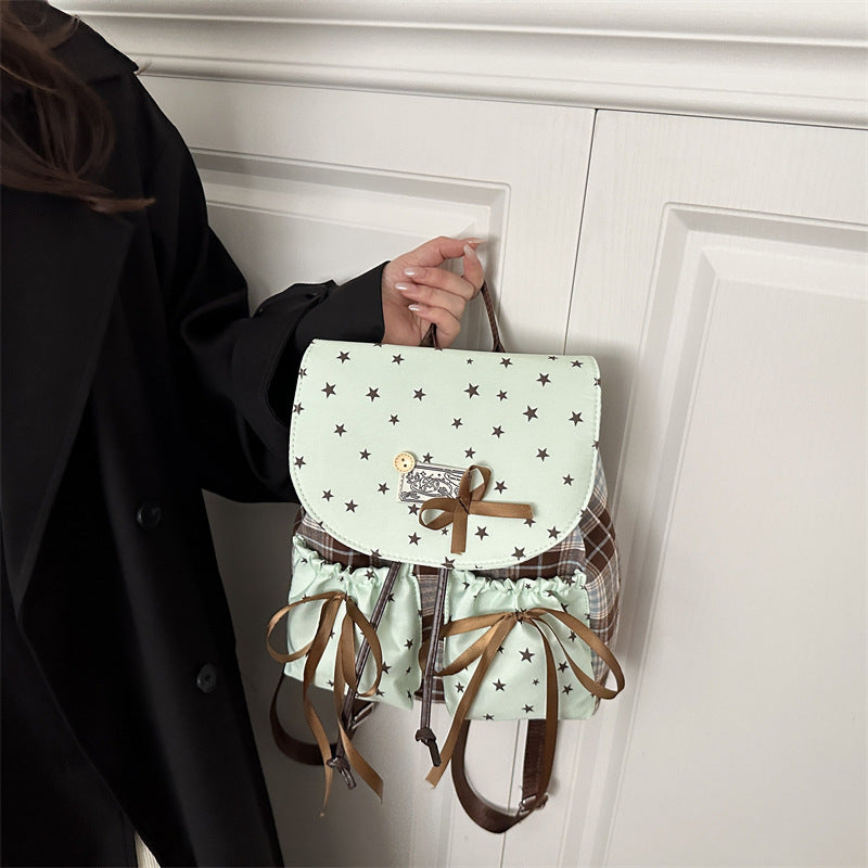 Cute Star Pattern Backpack with Bow Details for Women, Fashionable Daily Use and School Style