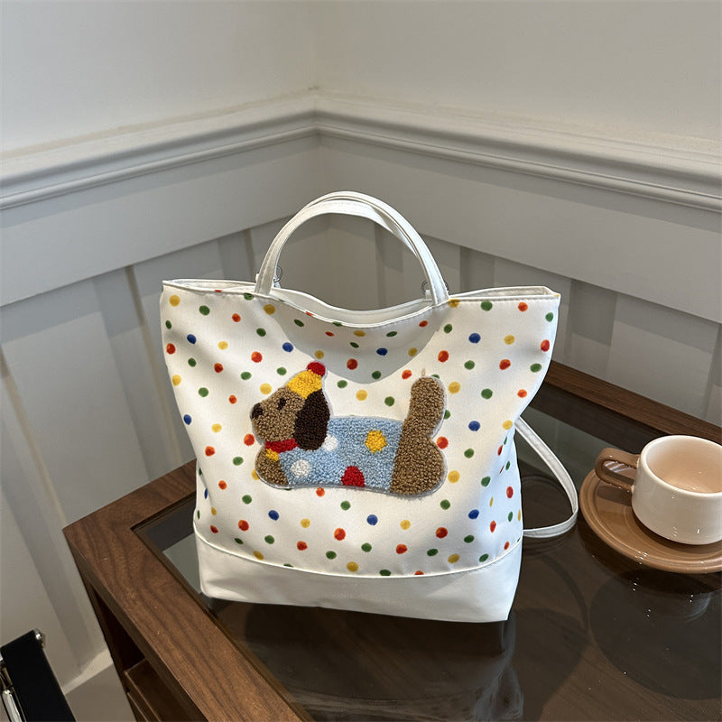 Women's Shoulder Bag Cute Cartoon Polka Dot Sausage Dog Tote Bag Daily Commuter Class Large Capacity Handbag