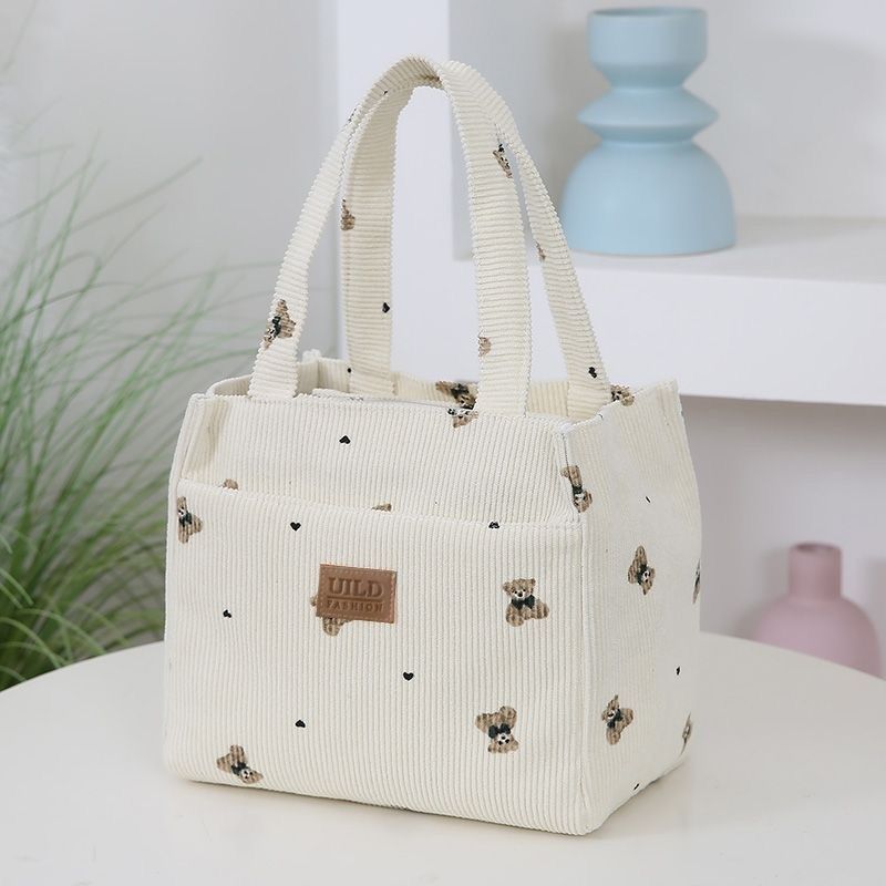 Women's Handbag Corduroy Bear Printed Handbag Daily Commute Leisure Lunch Bag