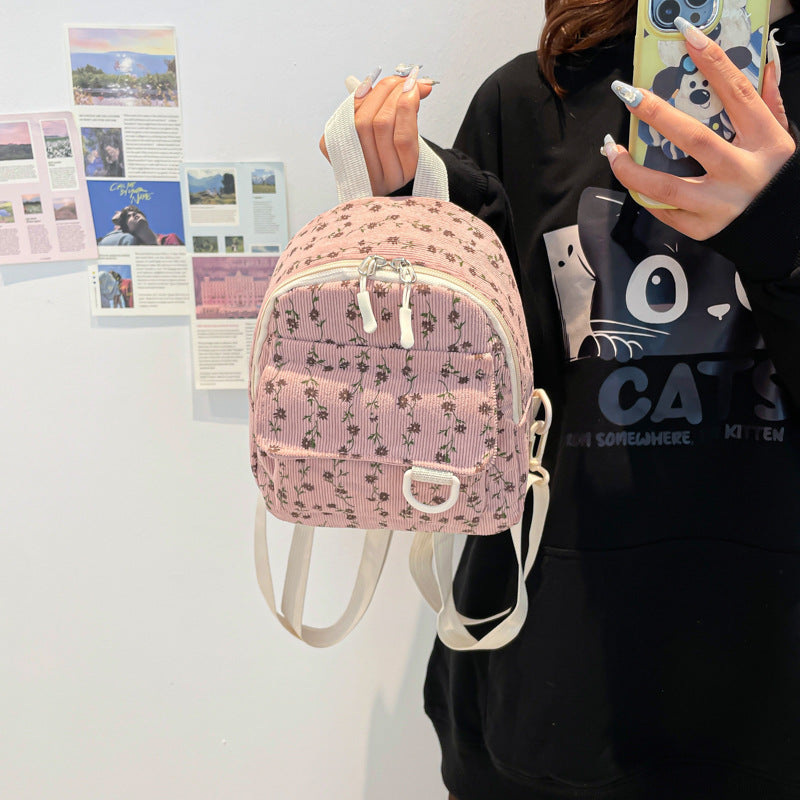 Corduroy Mini Backpack Women's New Large Capacity Student Fashion Simple Travel Small Backpack