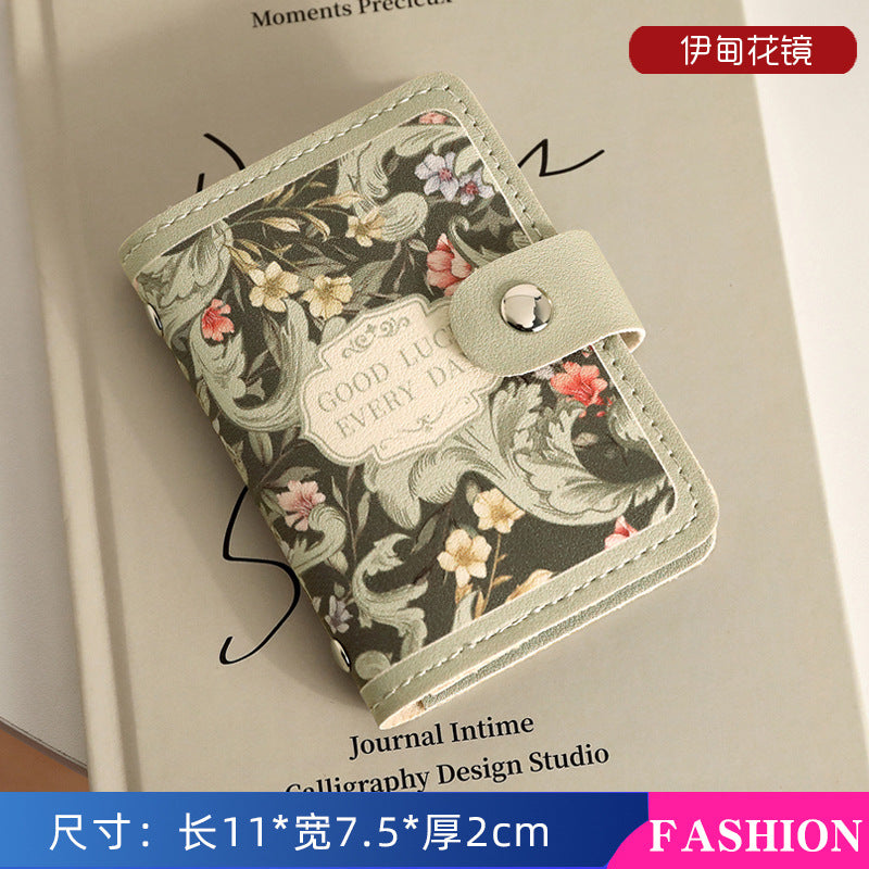 New Flower Oil Painting Card Holder Female Retro Style Multiple Card Slots Bank Card Package Document Package Female Large Capacity Card Holder