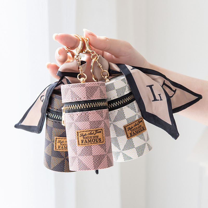 New Cute Bucket Fashion Simple Lipstick Pack Women's Small Hand Holding Key Pendant Silk Scarf Small Bag