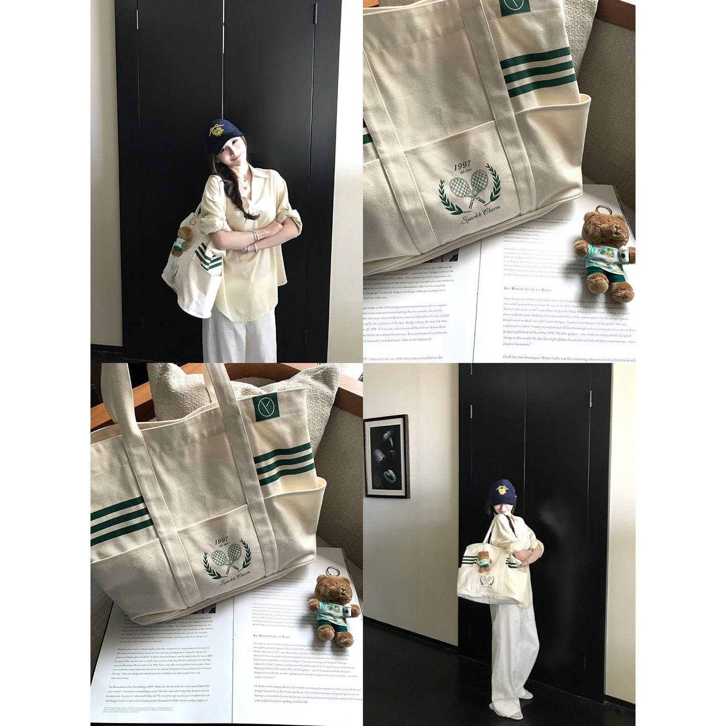 Fashion Canvas Tote Bag Sports Style Design Daily Wear and Match and Racket Storage Dual-Use