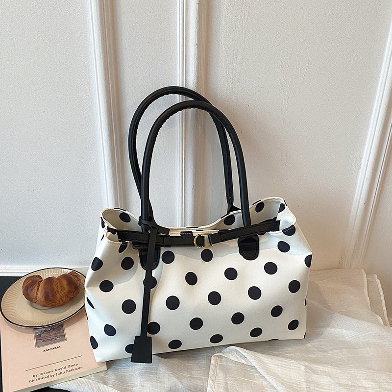 Chic Polka Dot Tote Bag for Women 2026 New Fashion Casual Shoulder Bag with Magnetic Closure and Soft PU Material