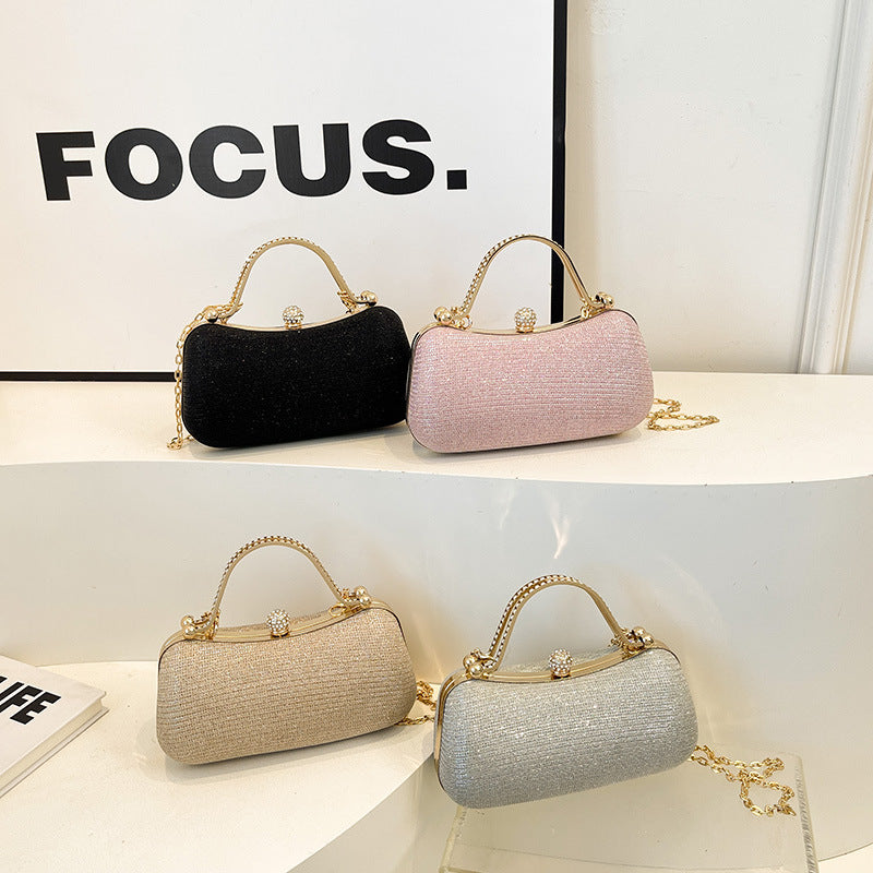 Elegant Sparkling Clutch Bag with Chain Strap for Evening Events - Fashionable Hard Shell Handbag with Crystal Detail