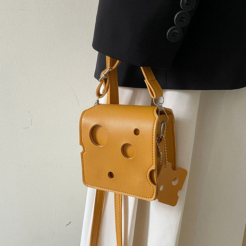 New Cute Mini Hole Cheese Triangle Lipstick Headset Crossbody Change Small Square Bag
