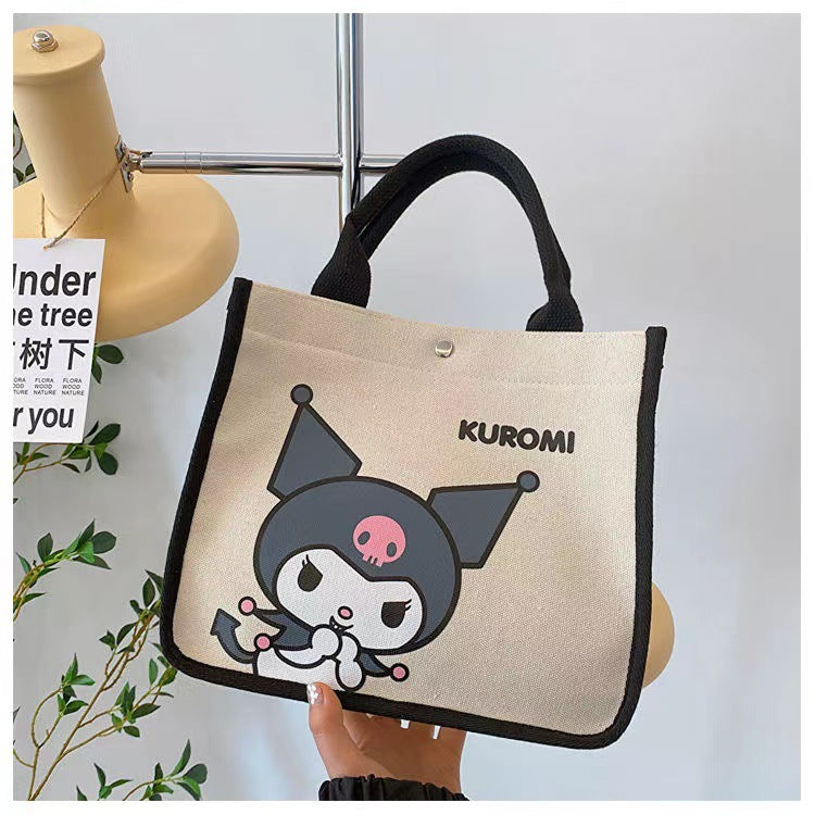 Women's Handbag Sanrio Cartoon Canvas Handbag Cute Commuter Daily Portable Storage Bag Magnetic Snap Opening and Closing Design
