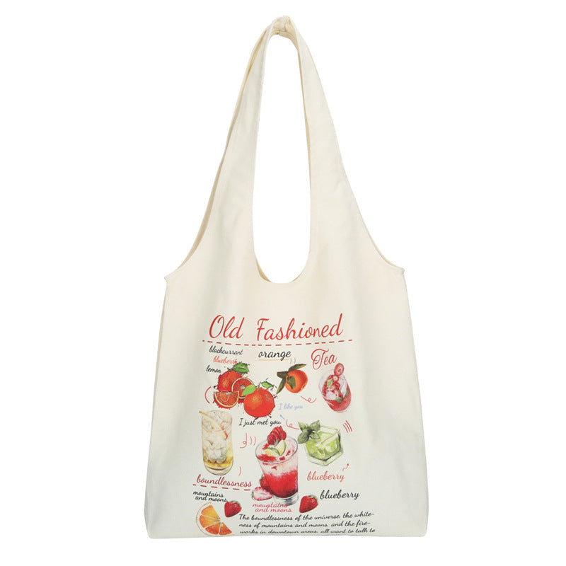 Fruit Printed Canvas Tote Bag Female Fashion Artistic Shoulder Bag Design Everyday Joker