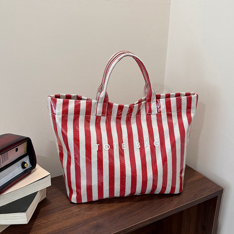 Popular Striped Hand-Carrying Tote Bag Female New Fashion Temperament Transparent Female Personality Large Capacity Trendy Bag