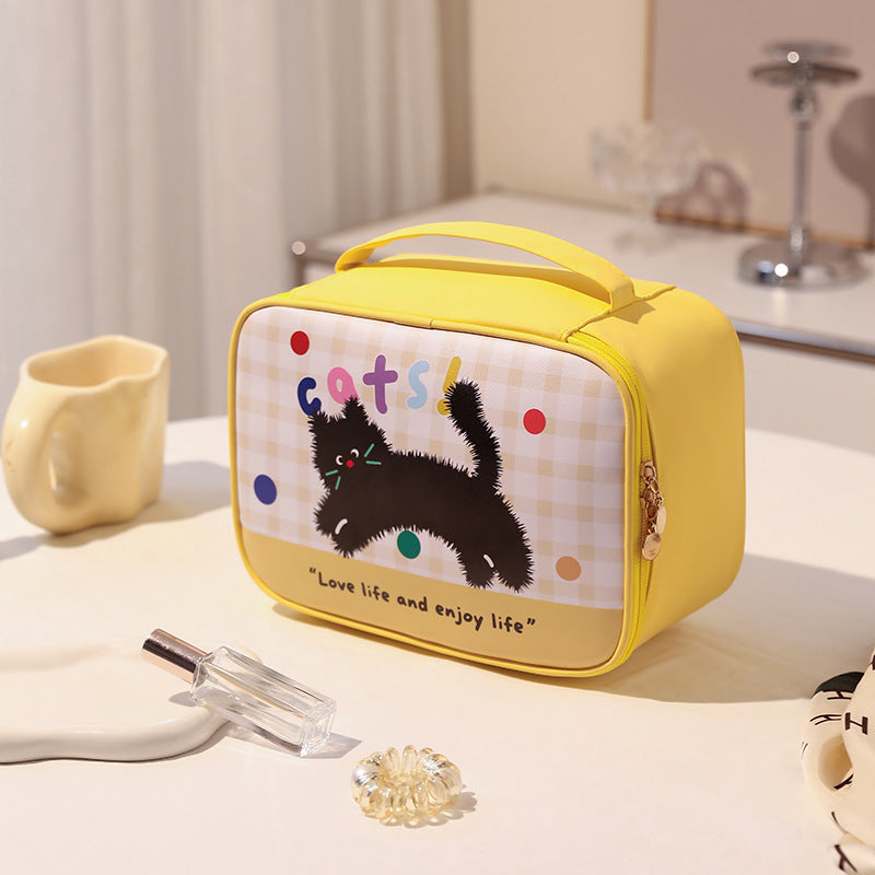 Cute Animal Print Women's Cosmetic Bag Plaid Design Waterproof Ultralight Portable Travel Storage Wash Bag