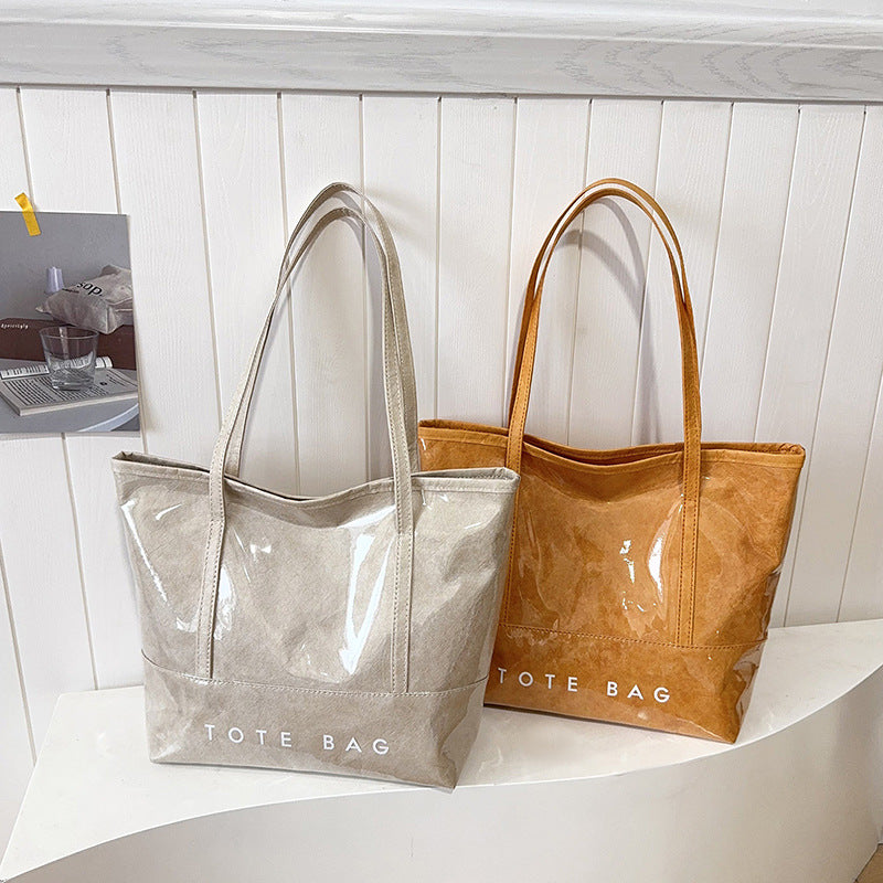 Tote Bag Commuter High-Grade Large Capacity Women's Bag PVC Tyvek All-Match Waterproof Bright Leather Shoulder Bag