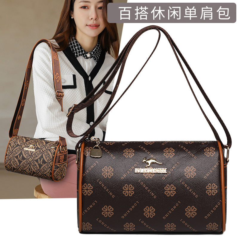New High-Grade Large Capacity Boston Messenger Bag Women's Soft Leather Retro Shoulder Bag