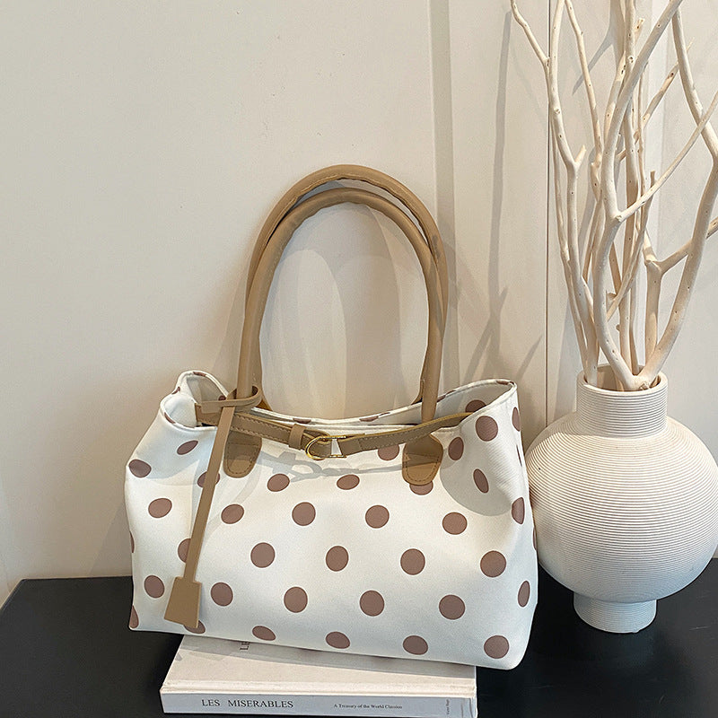 Chic Polka Dot Tote Bag for Women 2026 New Fashion Casual Shoulder Bag with Magnetic Closure and Soft PU Material
