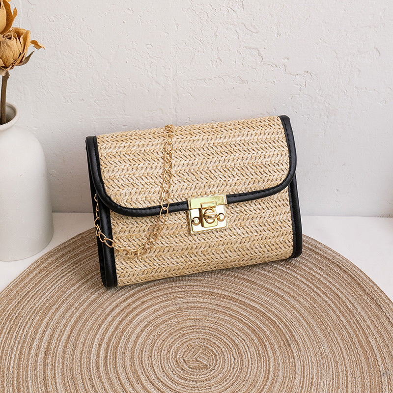 Straw Bag Women's Trendy All-Match Woven Small Square Bag New Tassel Chain Bag