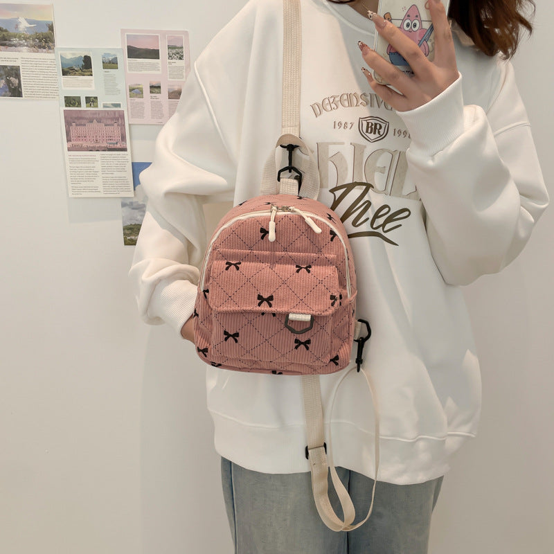 Women's Backpack Cute Bowknot Small Backpack Rhombus Design Daily Lightweight Fashion Backpack