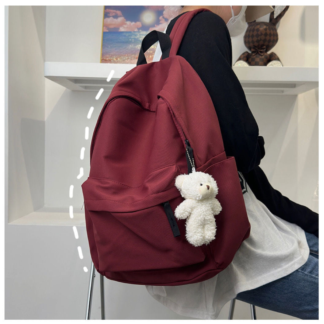 Simple Waterproof Women's Backpack with Cute Plush Pendant Student Travel Large-Capacity Backpack