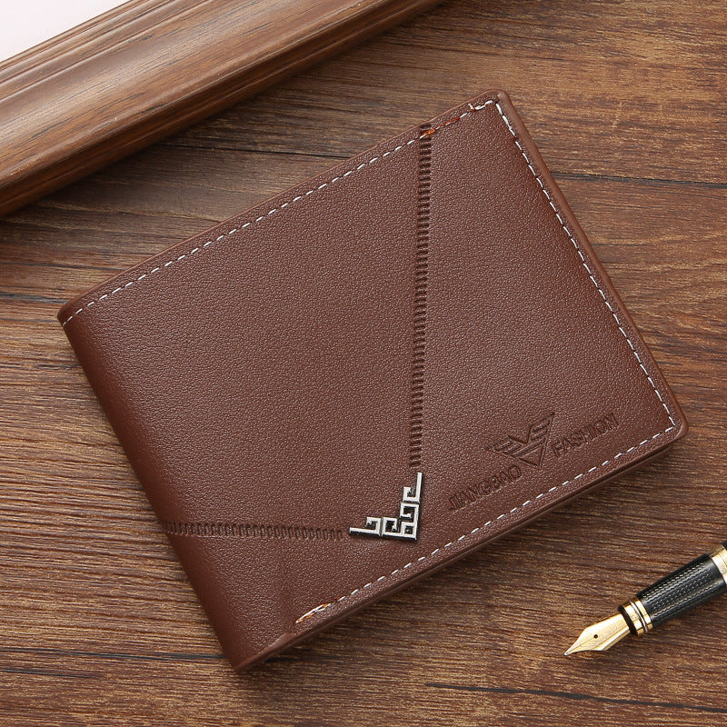 Men's Fashionable Slim Wallet with Geometric Design and Multi-Card Slots, Lightweight and Durable PU Leather