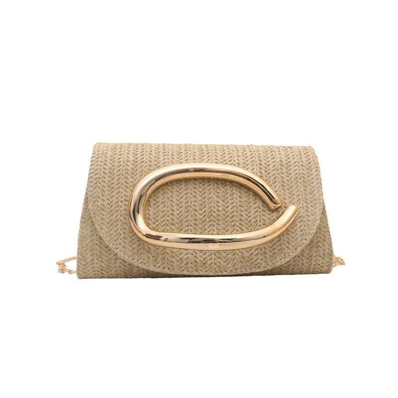 Small Clutch Square Bag Female Summer New Straw Chain Shoulder Bag Commuter Messenger Bag