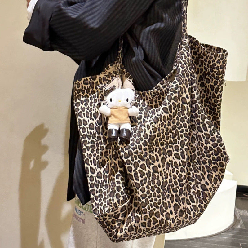 New Large Capacity Leopard-Print Shoulder Bag Women's All-Match Japanese and Korean Practical Canvas Bag