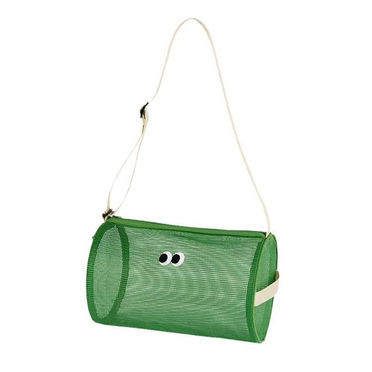 Cylinder Mesh Cosmetic Bag Travel Crossbody Beach Swimming Bag Hollow Toiletries Storage Bag Sundries Organizing Bag