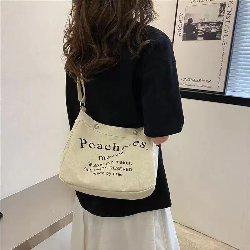 New Letter Canvas Tote Bag for Women, Casual Large Capacity Shoulder Bag with Fashion Print, Perfect for School and Daily Use