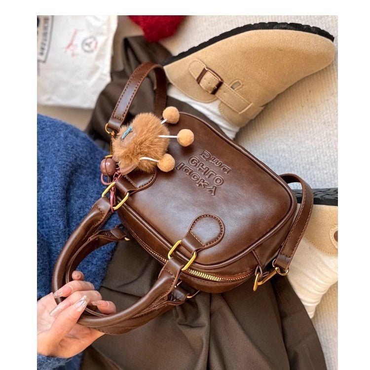 Retro Bowling Ball Style Crossbody Bag for Women 2025 New Spring Summer Trendy PU Leather Shoulder Bag with Cute Charm and High-Quality Craftsmanship