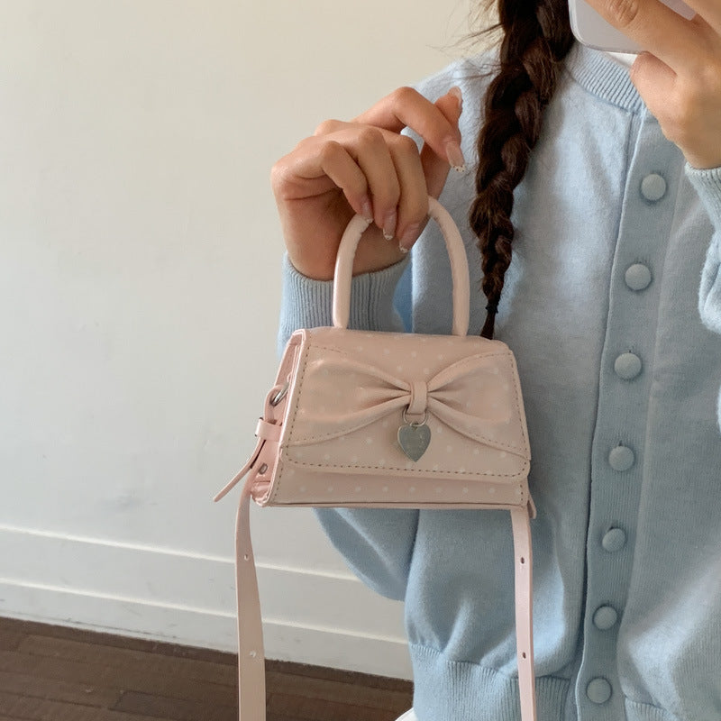 Cute Mini Lady Handbag with Polka Dot and Bow Design, Korean Style Crossbody Bag for Summer 2026