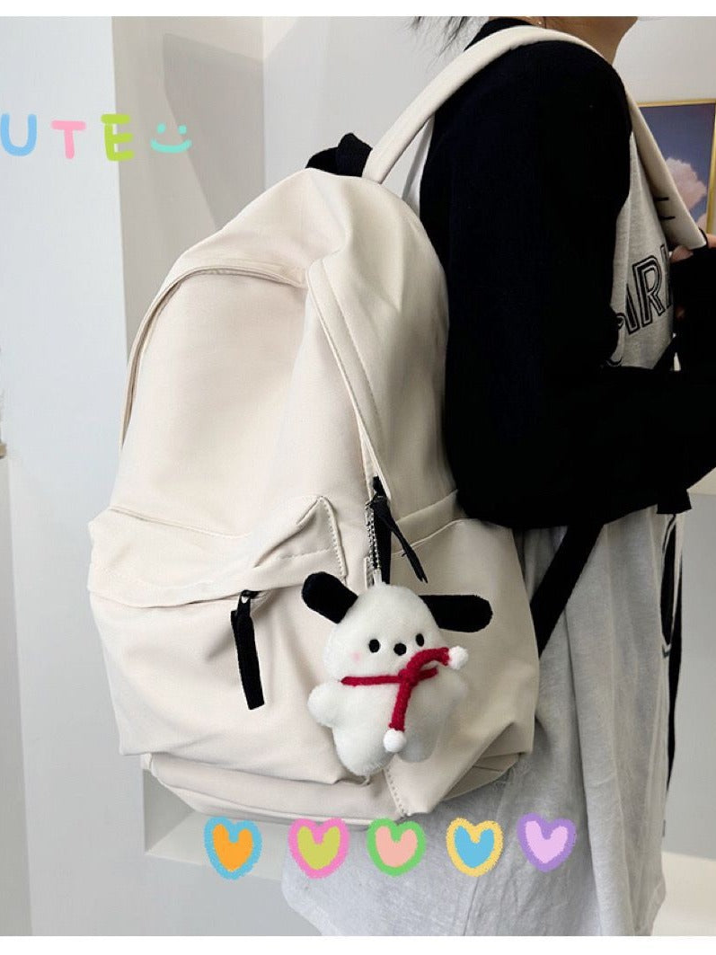 Simple Waterproof Women's Backpack with Cute Plush Pendant Student Travel Large-Capacity Backpack