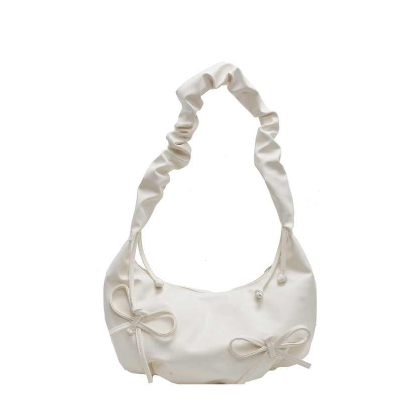 2024 New Sweet Pleated Shoulder Bag with Bow Design Soft Cloud Shape Crossbody Bag for Women