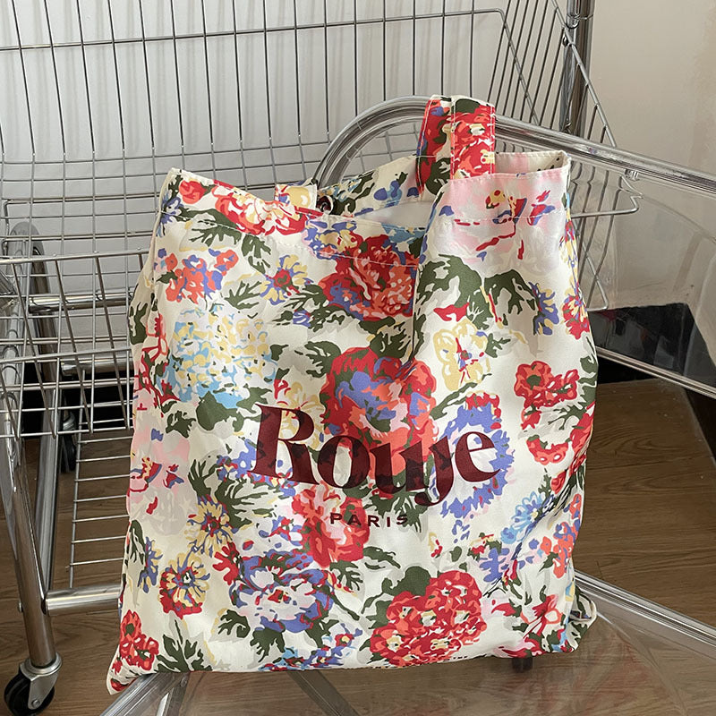 Floral Print Soft Tote Bag with Letter Design, Stylish Shoulder Handbag for Daily Use