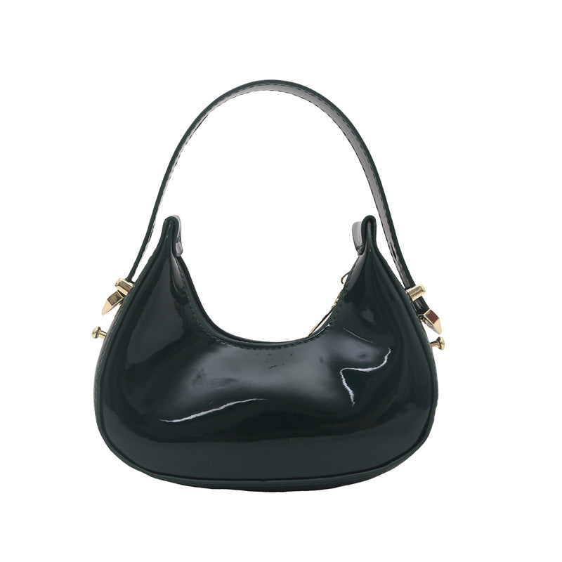 Elegant French-Style Moon Bag with Glossy PU Finish, Fashionable Handheld Design for Daily Chic