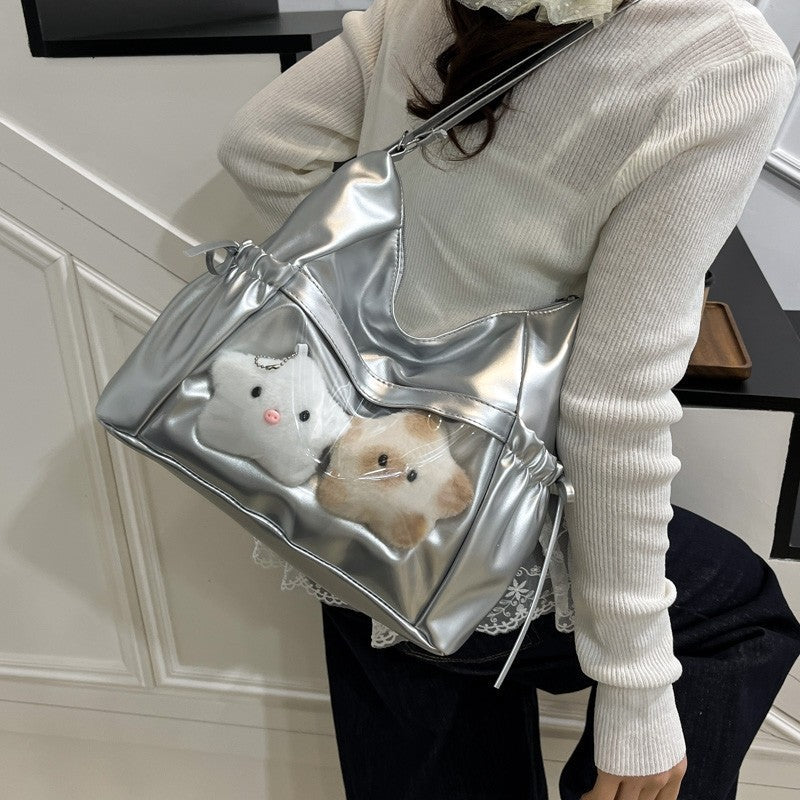 Japanese Bow Cartoon Backpack Female Secondary College Class Commuting Large Capacity One Shoulder Crossbody Backpack