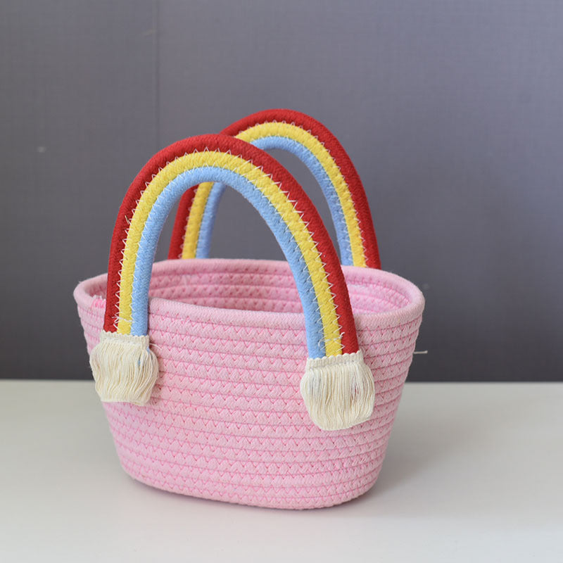 Sunflower Cotton String Woven Bag Straw Bag Baby Birthday Party Portable Cloud Beach Bag Basket