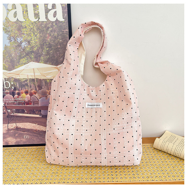 Cute Polka Dot Tote Bag with Fashion Charm and Magnetic Closure for Daily Use