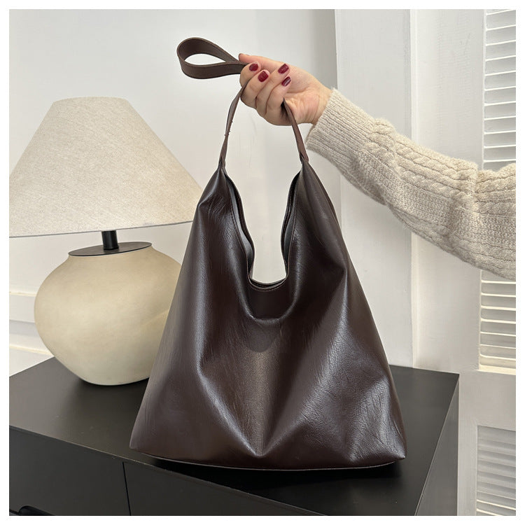Stylish Large Capacity Shoulder Tote Bag with Magnetic Closure and Soft PU Material for Daily Use