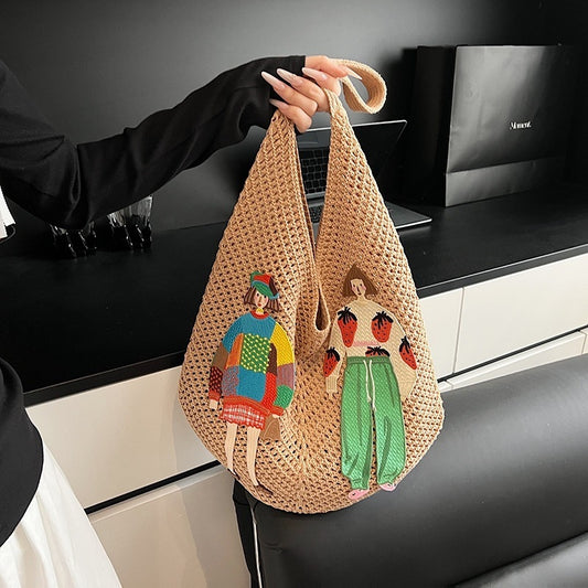 Summer Popular New Straw Portable Woven Bag Net Pocket Western Style Travel on One Shoulder Women's Woven Bag