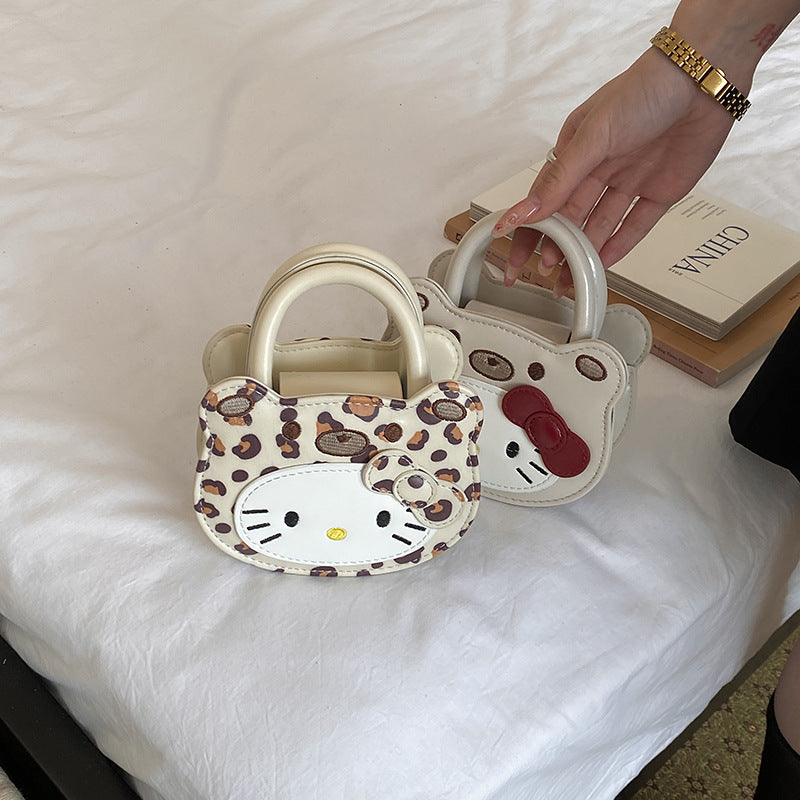 Cute Kitty Face Mini Handbag 2026 New Korean Style Denim Crossbody Bag for Kids and Parents Daily Use