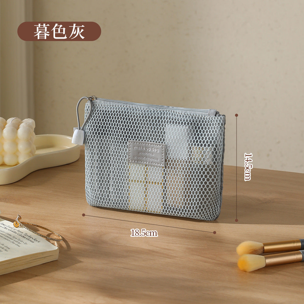 Breathable Mesh Makeup Bag with Zipper Closure, Lightweight Travel Organizer for Daily Use and Trip Essentials