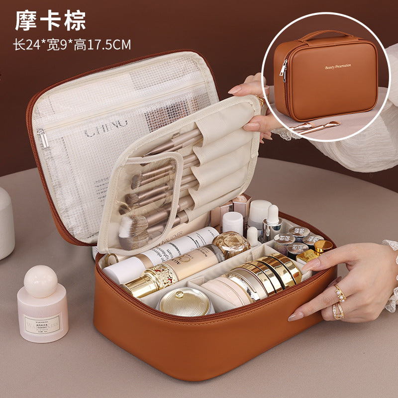 Modular Makeup Organizer with Detachable Brush Compartment, Waterproof & Stylish Cosmetic Storage Bag for Daily Use