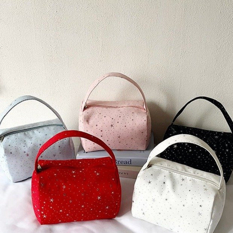 Stylish Star-Print Canvas Tote Bag for Makeup, Stationery & Daily Essentials - Soft Portable Handheld Organizer