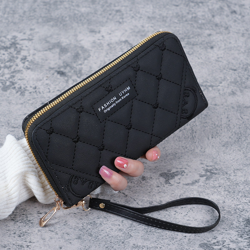 Women's Long Zipper Handbag Diamond Plaid Design with Wristband Multi-Functional Large Capacity Daily Fashion Coin Purse