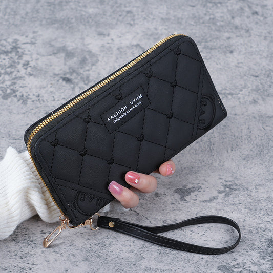 Women's Long Zipper Handbag Diamond Plaid Design with Wristband Multi-Functional Large Capacity Daily Fashion Coin Purse