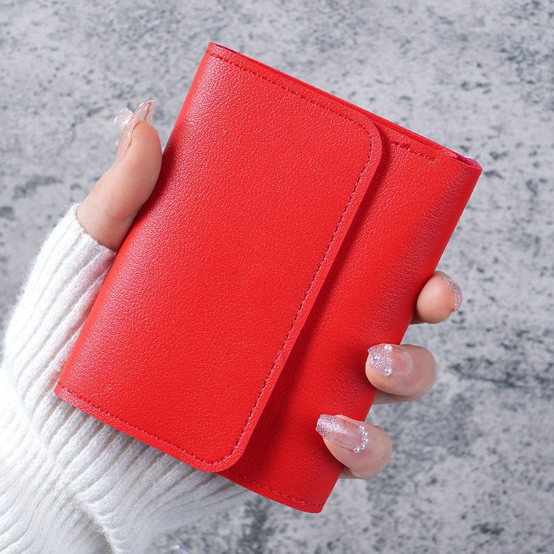Minimalist Slim Women's Wallet with Multi-Function Card Holder and Coin Pocket, Three-Fold Design with Elegant Stitching for Everyday Use