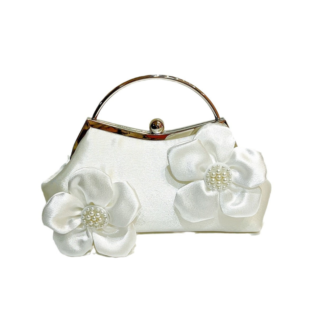 Elegant Floral Satin Clutch Bag with Pearl Center Design for Wedding, Evening Events, and Traditional Outfits